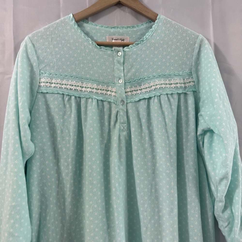Casual Nights Womens M Long Sleeve Fleece Cozy Night Gown Teal Pajamas Modest